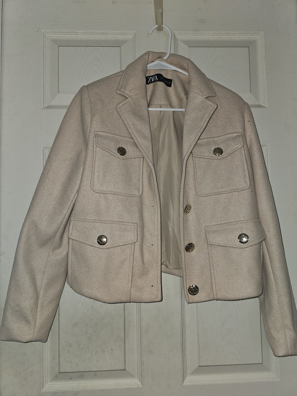 Zara Women's Cream Wool-Blend Pocket Jacket
